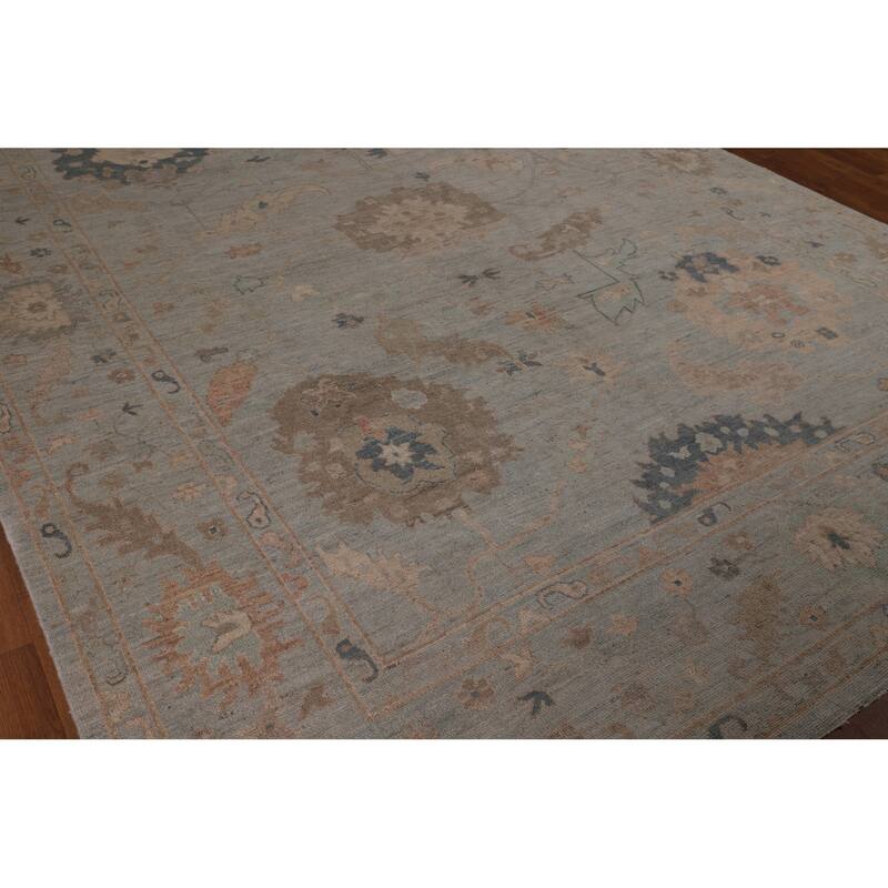 Vegetable Dye Grey Oushak Turkish Rug Hand-Knotted Bedroom Wool Carpet - 9'0"x 12'0"