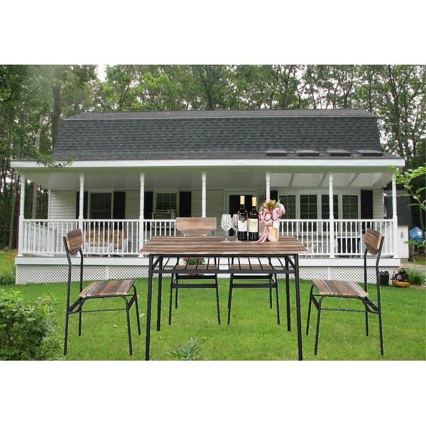 slide 6 of 11, 1 Dining Table and 4 Chairs Set, Rectangular Board and Iron Frame Brown