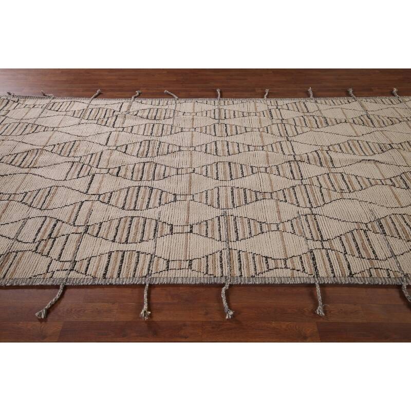 All-Over Moroccan Oriental Area Rug Handmade Beige Wool Carpet - 6'0"x 12'7"