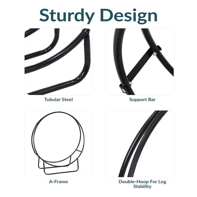 Sunnydaze Firewood Log Hoop Black Steel Easy Access Storage - Multiple Sizes
