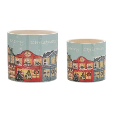 Merry Christmas Village Planter (Set of 2) - N/A
