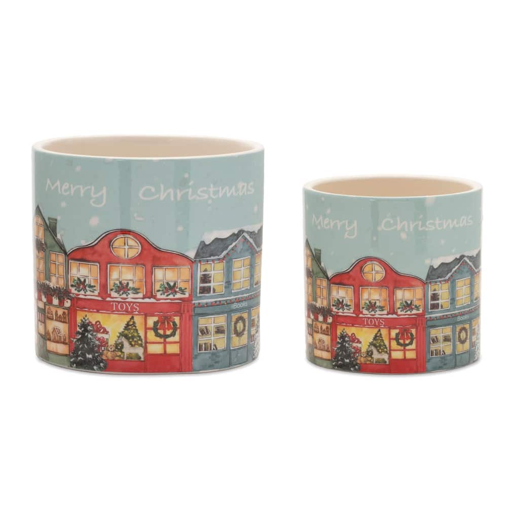 Merry Christmas Village Planter (Set of 2) - N/A