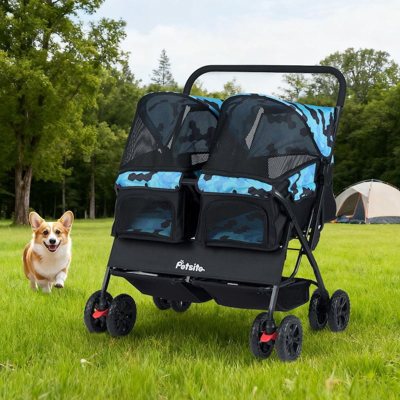 Gymax Double Pet Stroller w/ 2-seater Carrier Adjustable Sunshade