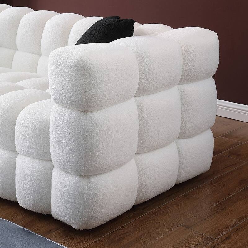 Modern Marshmallow Boucle Sofa with Solid Wood Frame and 2 Pillows