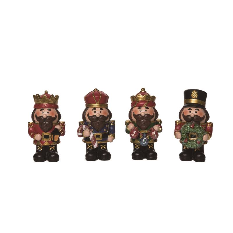 Transpac Christmas Small Resin Nutcracker Figurine Set of 4 Christmas Home Decorations