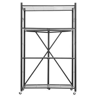 UIMOSO Foldable Storage Shelf with Wheels, Folding Metal Rack Shelving Unit, Heavy Duty No Assembly Organizer Shelf for Garage