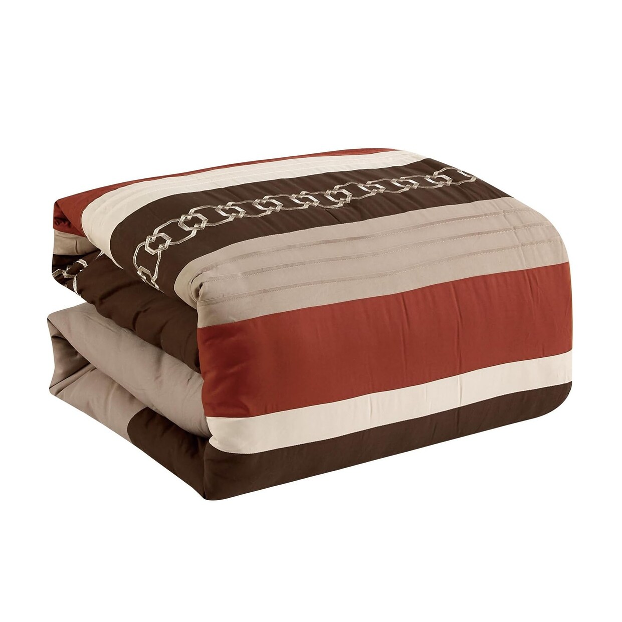 7-Piece King Size Comforter Set – Brown Striped Bed In A Bag, Polyester, Machine Washable