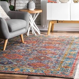 Faded Aztec Rug Nuloom Transitional Tribal Meralda Faded Aztec Charms Border Area Rug ...