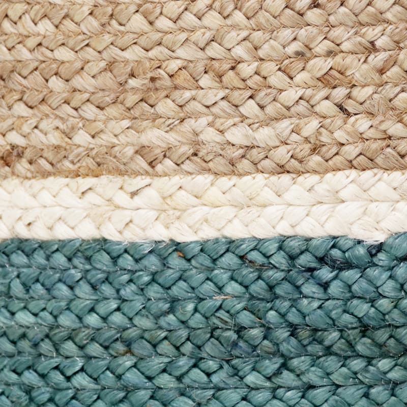 Sevita Teal and Natural Jute Color Block Storage Basket with Handles