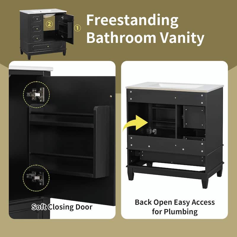 30" Freestanding Bathroom Vanity with Ceramic Sink