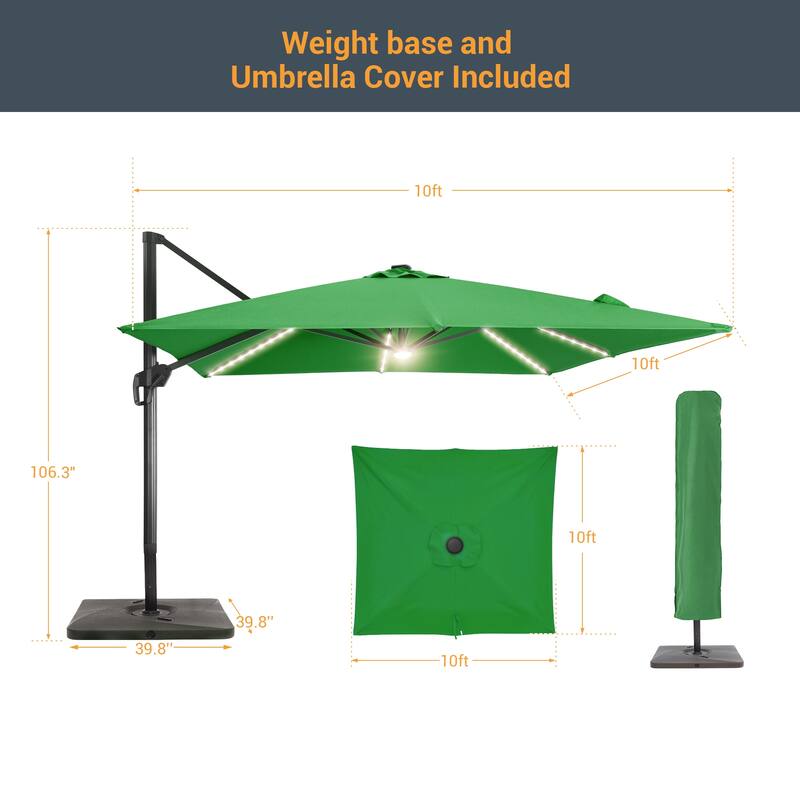 LIVOOSUN 11FT LED Round Patio Cantilever Umbrella With a Base