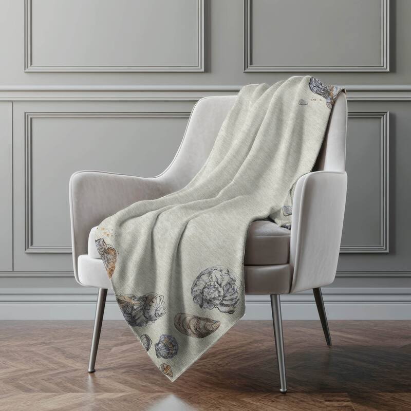 Premium Machine Washable ASB188 Seashell Border Sherpa Throw Blanket