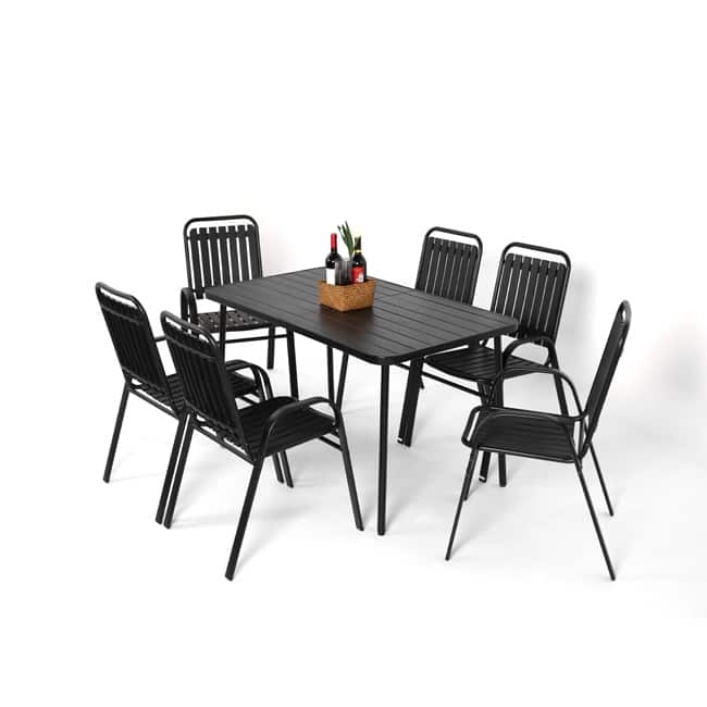 7-Piece Patio Dining Set - Plastic Chairs & Steel Table, Outdoor Garden Furniture‌‌