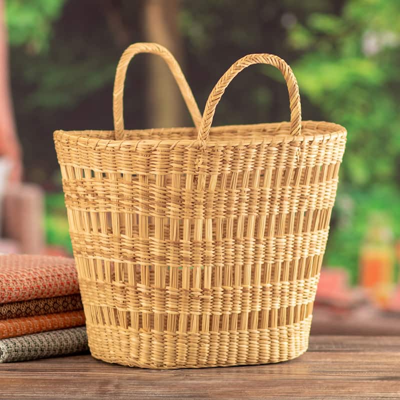 Novica Handmade Woven Treasure Natural Fiber Basket