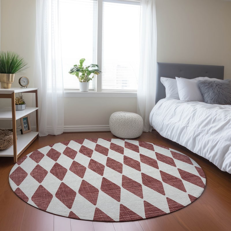Machine Washable Indoor/ Outdoor Chantille Argyle Rug - Burgundy - 8' x 8'