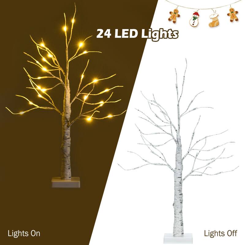 Gymax 2PCS 2 FT Pre-lit White Birch Tree Artificial Twig Birch Tree - See Details