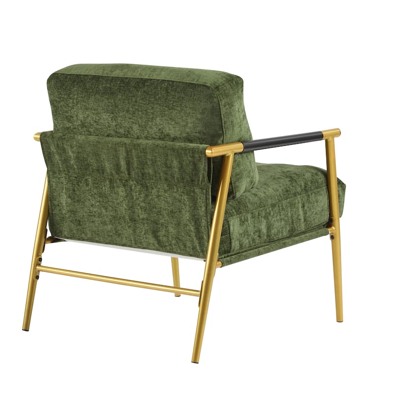 27.56" Modern Accent Chair with Plush Cushions, Metal Frame, and Wooden Armrest Design -for Living Room, Bedroom