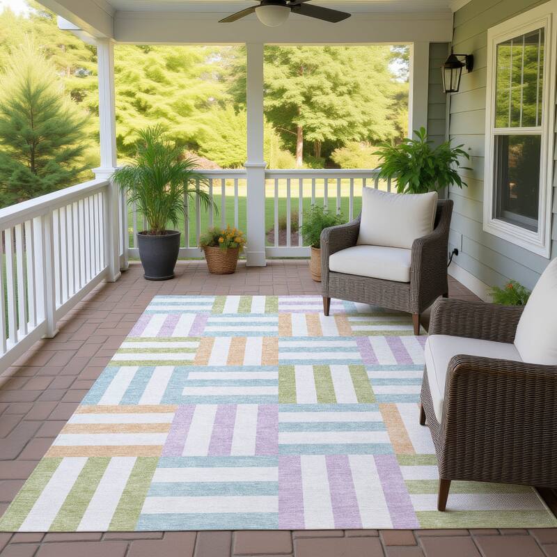 Machine Washable Indoor/ Outdoor Modern Hatch Chantille Rug