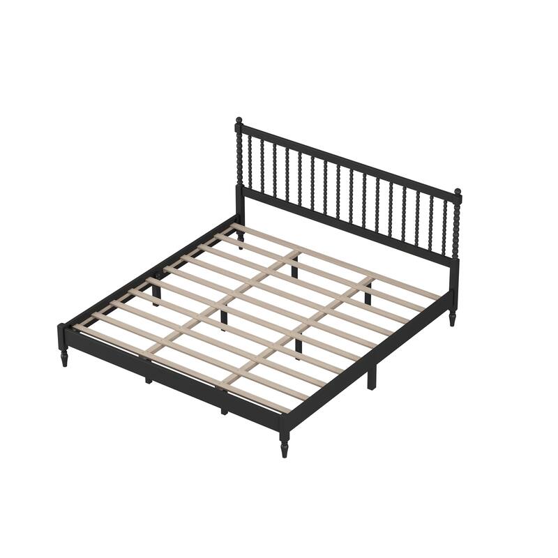 King Size Wood Platform Bed with Gourd Shaped Headboard Bed Bath & Beyond 39898066