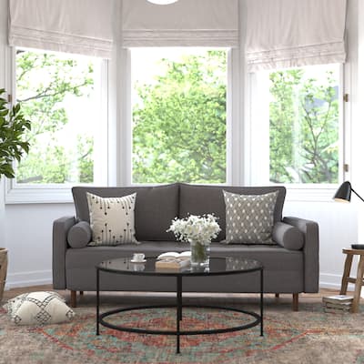 Compact Upholstered Tufted Sofa with Wooden Legs
