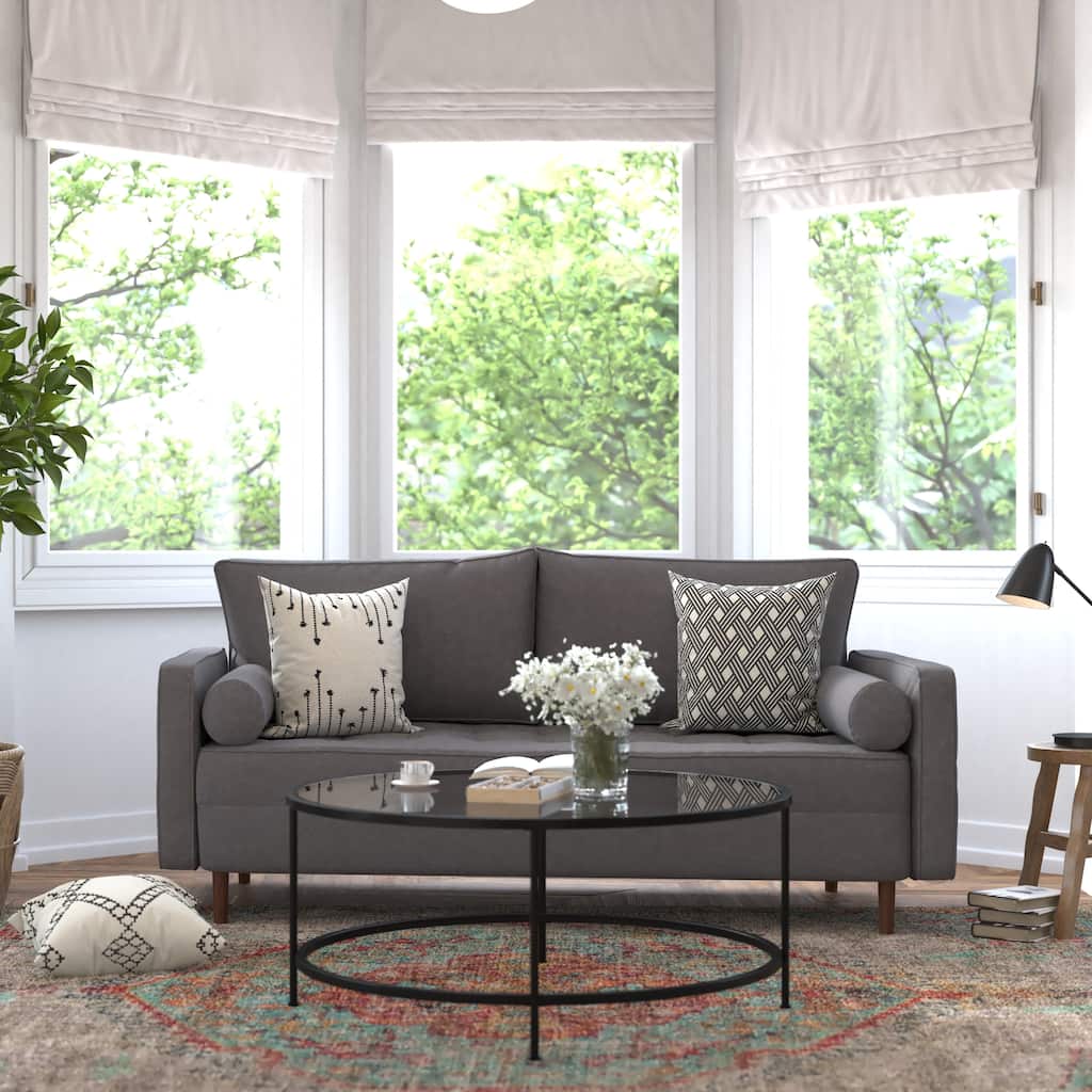Compact Upholstered Tufted Sofa with Wooden Legs