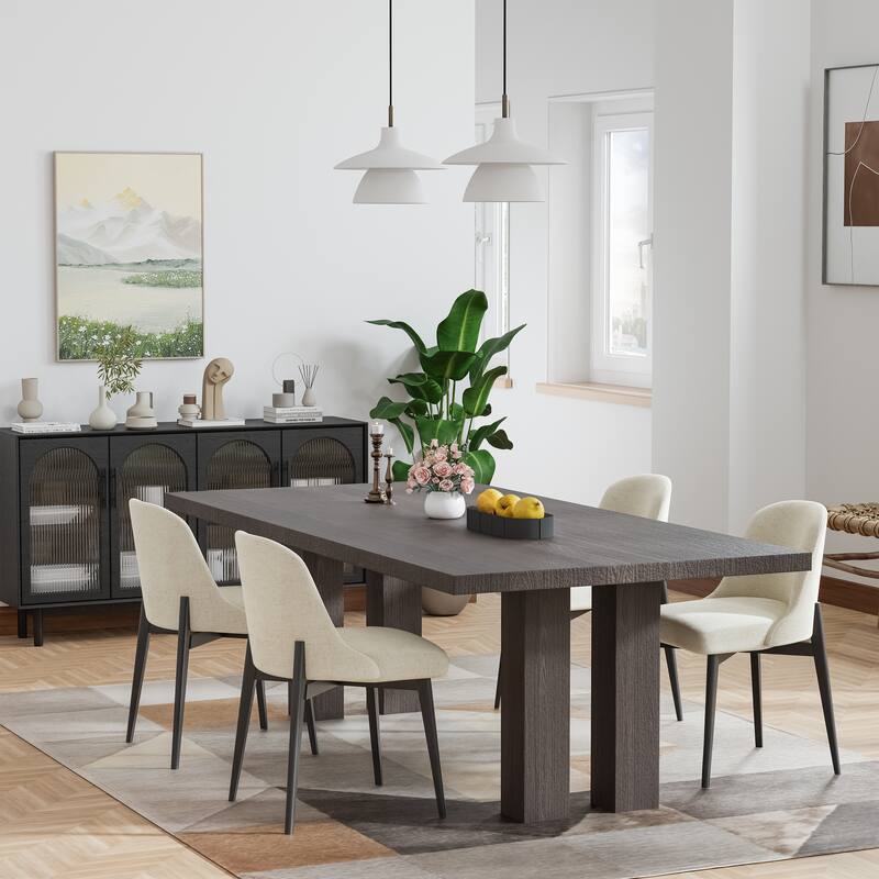 2Pcs Dining Chairs Modern Fabric Upholstered Kitchen Side Chairs with Natural Wood Legs Comfy Armless Side Chair