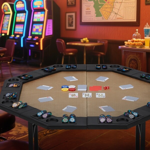 EROMMY 8 Player Foldable Poker Table, Portable Folding Game Table