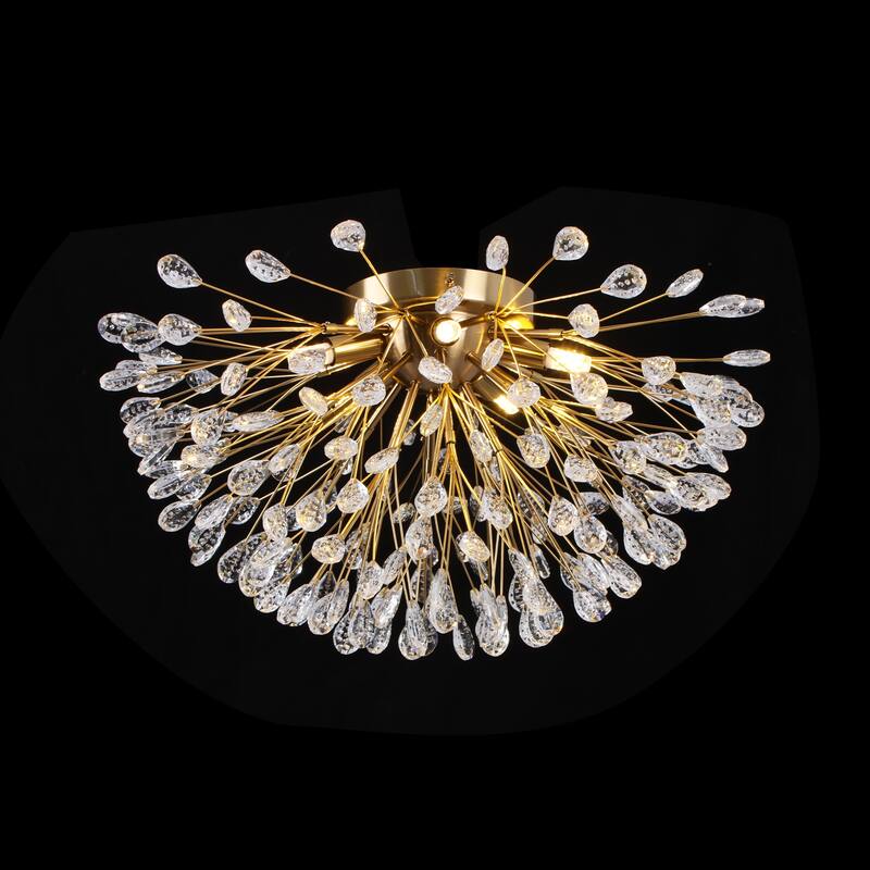 5-Light Modern Sputnik Starburst Crystal Semi-Flush Mount Light