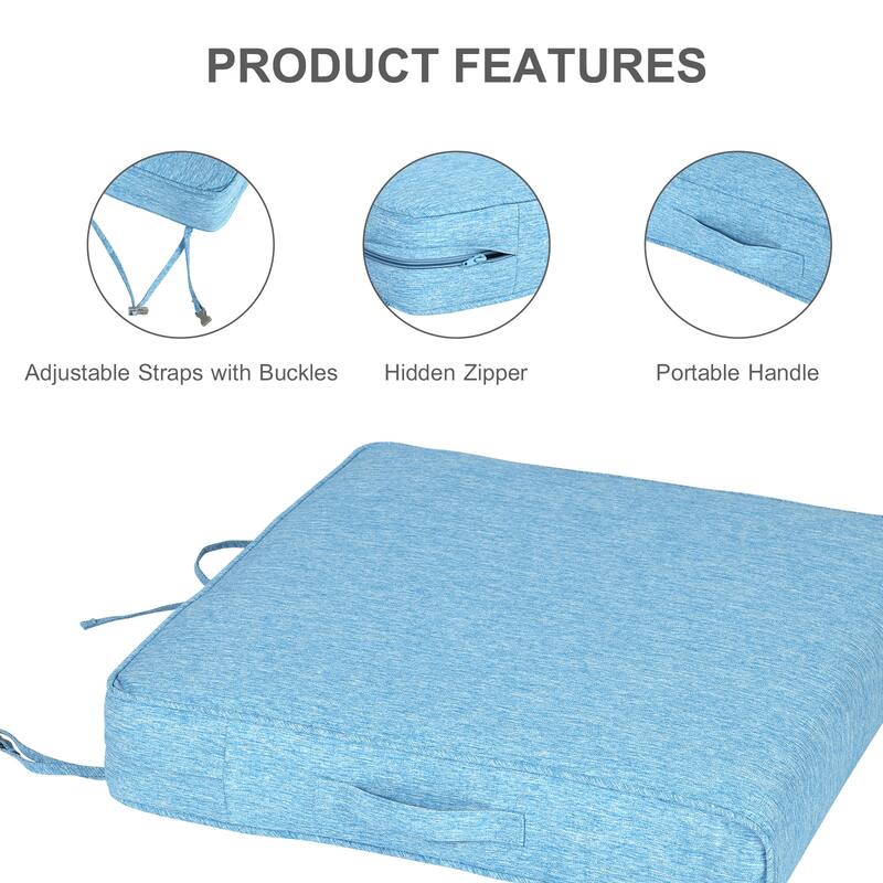 Aoodor Patio Chair Cushions Set of 2, Water Resistant Outdoor Seat Cushions with Handle and Ties, Square Corner Cushions