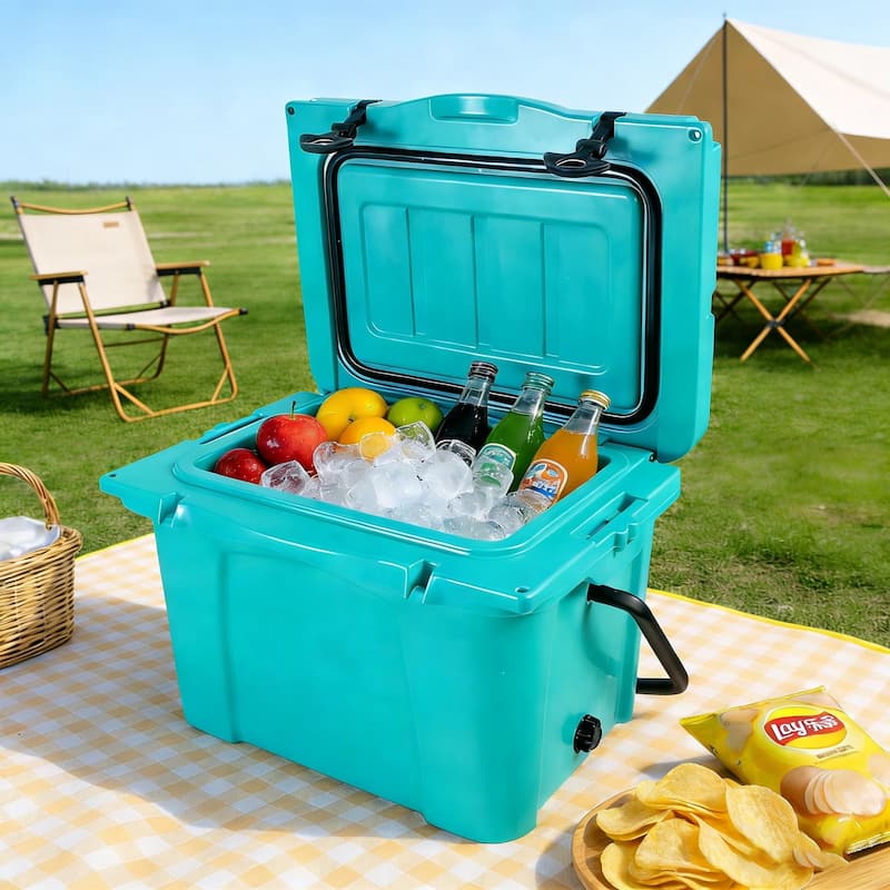 25QT Portable Cooler, Insulated Hard Cooler with Bottle Opener, Cup Holder, Forming Ruler, Travel, Beach, Camping, Fishing
