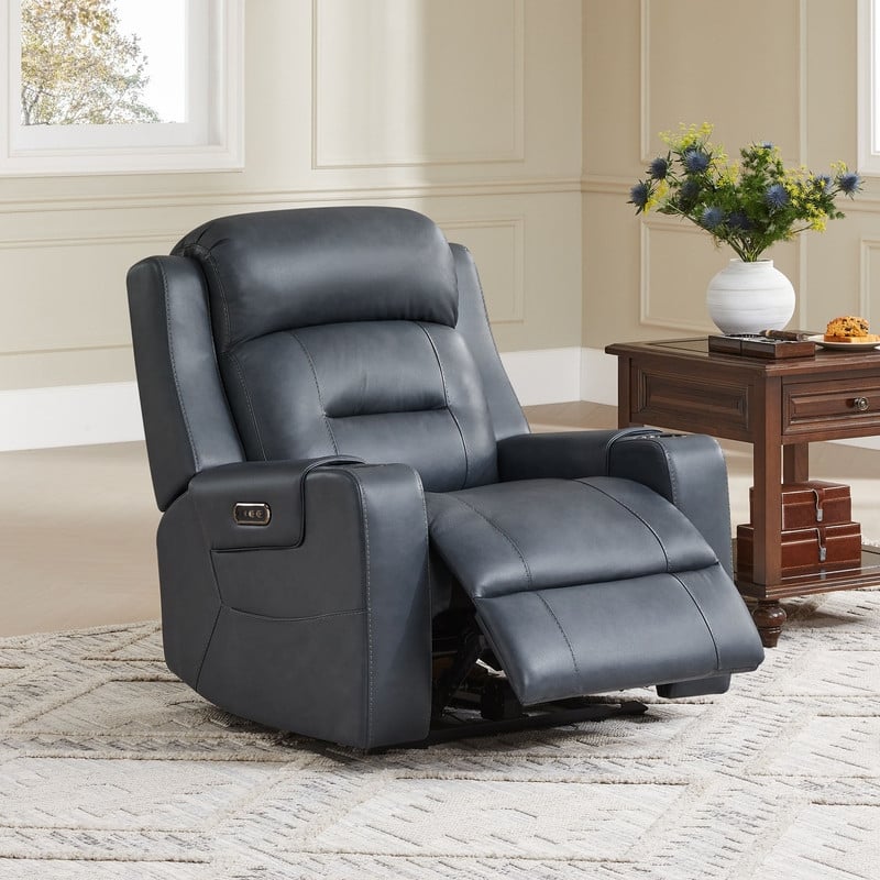 Anya Power Genuine Leather Recliner Chair Lay Flat Recliner - Navy