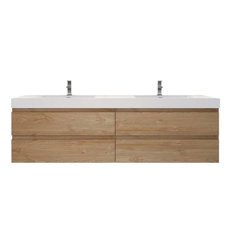 Baillie 84'' Wall-Mounted Vanity with Double Reinforced Acrylic Sink - 84''Width - New England Oak