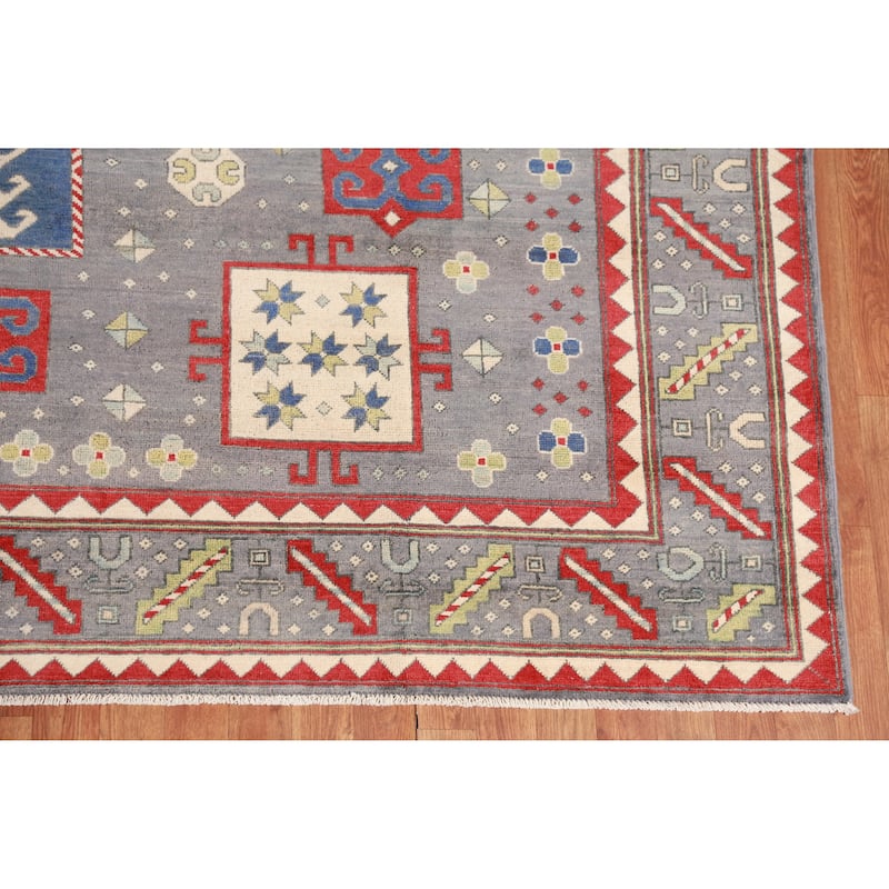 Hand Knotted Oriental 100% Wool Carpet Traditional Medallion Greys & Charcoal Kazak Area Rug - 9' 3'' X 8' 3''