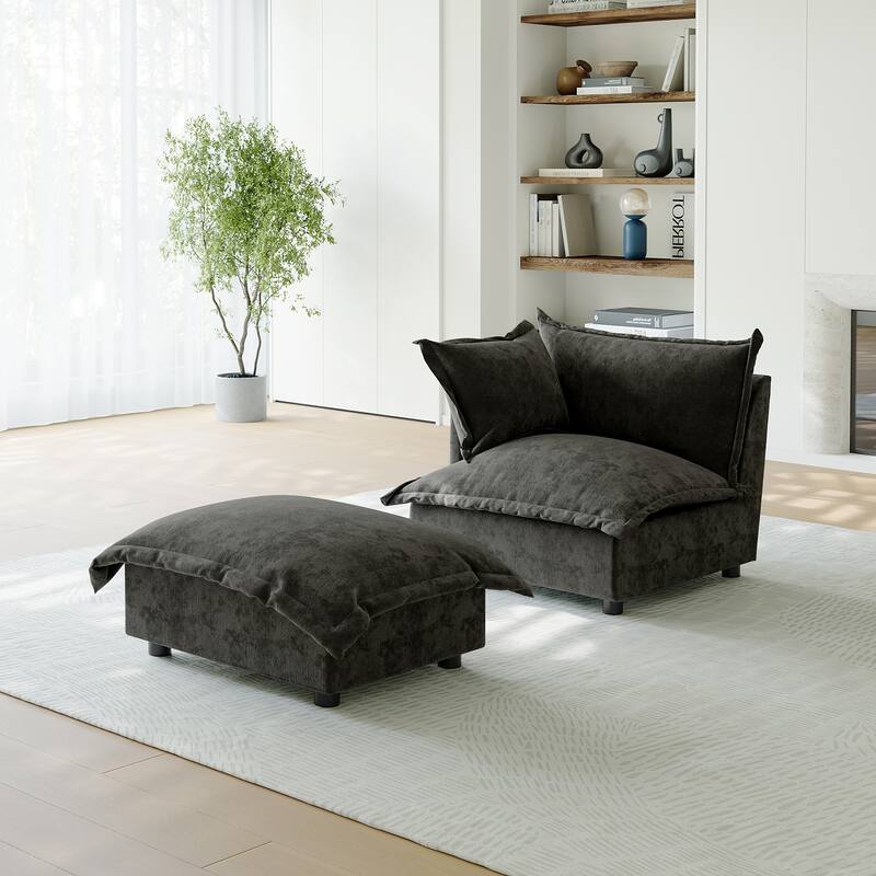 Casual 40"W Oversized Soft Comfy Cloud Chenille Chaise Lounge with Ottoman