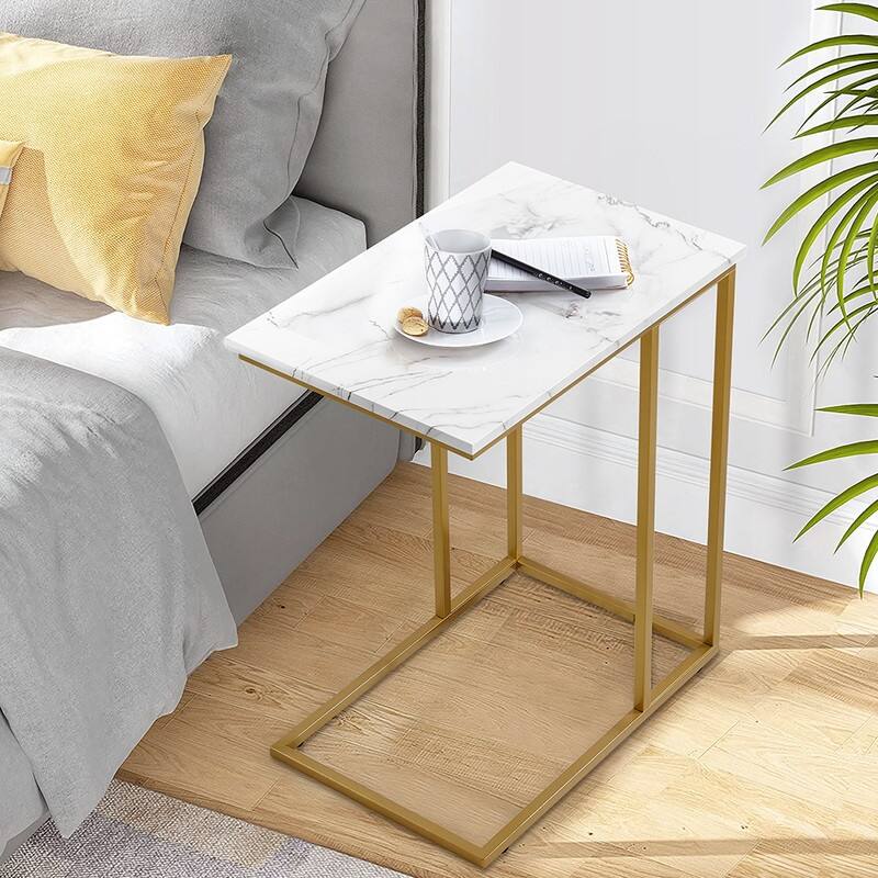 C Shaped End Table for Couch, Narrow Side Table with Adjustable Leg Pads - 23.6''W x 15.7''D