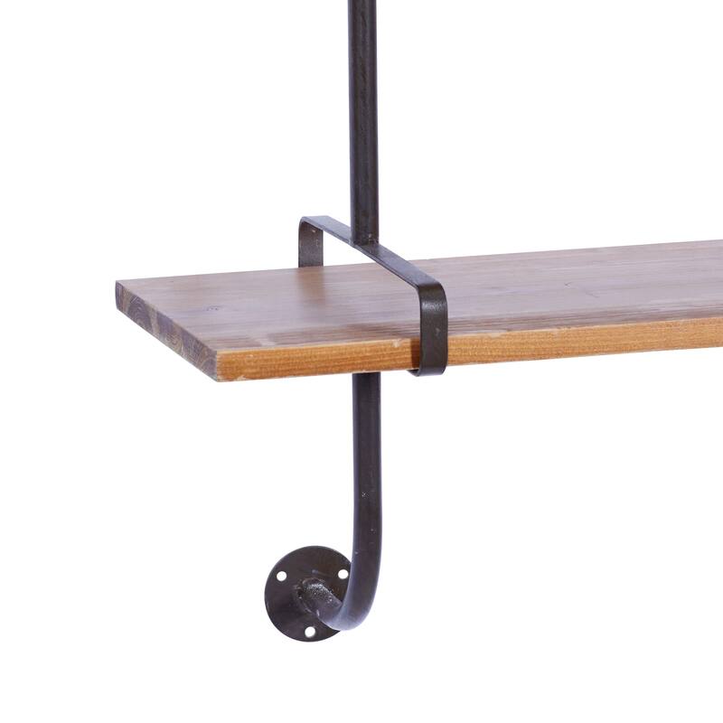 3 Level Wood Wall Shelf with Black Metal Brackets - Brown or Gray