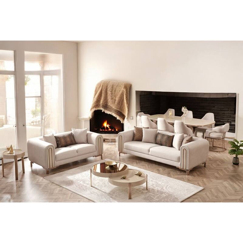 Ultra 2 Pieces Living Room Sets 1 Sofa 1 Love seat - Cream