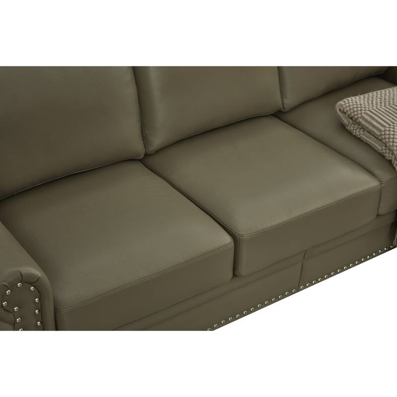 Classic Living Room Nails Leather Sofa