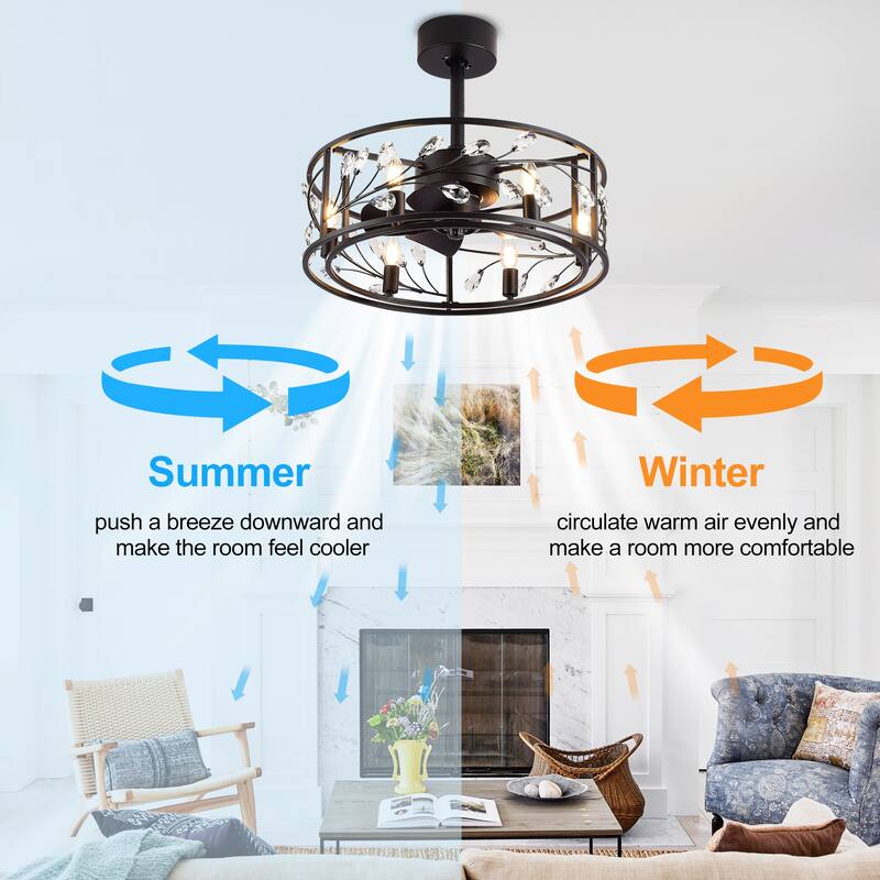 20" Modern Chandelier Caged Ceiling Fan with Light Kit and Remote