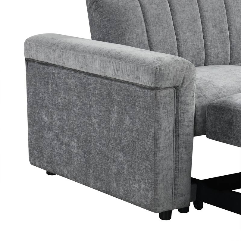 Convertible Soft Cushion Sofa Pull Bed for Two People, Gray, Polyester