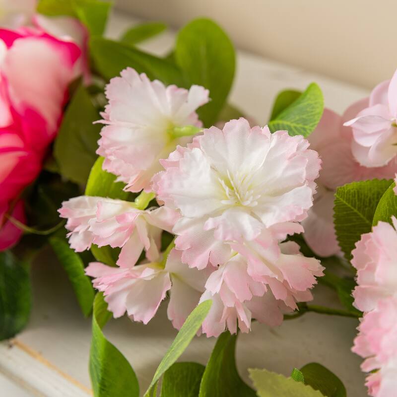 Glitzhome Pink Hydrangea, Peony & Cherry Wreath Garland
