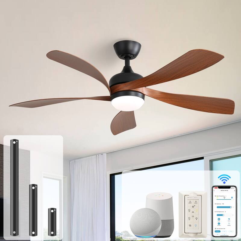 Modern Ceiling Fan With Light Smart Life APP Remote Control Timer For Alexa Google Bedroom Farmhouse - 52inch - Black- Brown