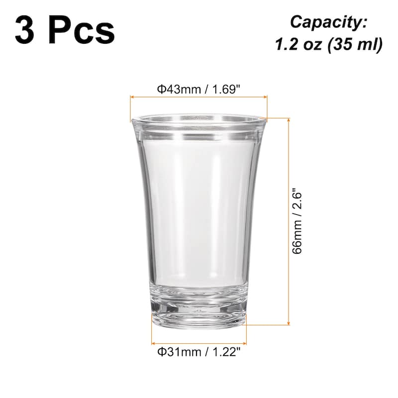 3pcs Shot Glasses 1.2oz Polystyrene for Cocktail - Transparent