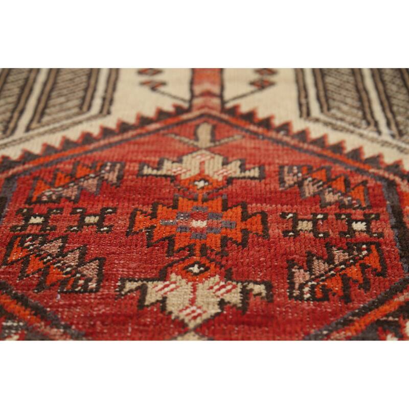 Hand Knotted Oriental 100% Wool Carpet Traditional Geometric Red Ardebil Runner Rug - 14' 8'' X 3' 3''