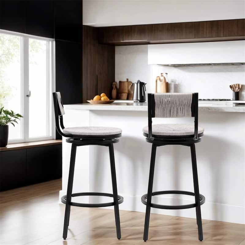 Swivel Rope Bar Stools with Metal Frame and Footrest (Set of 2)