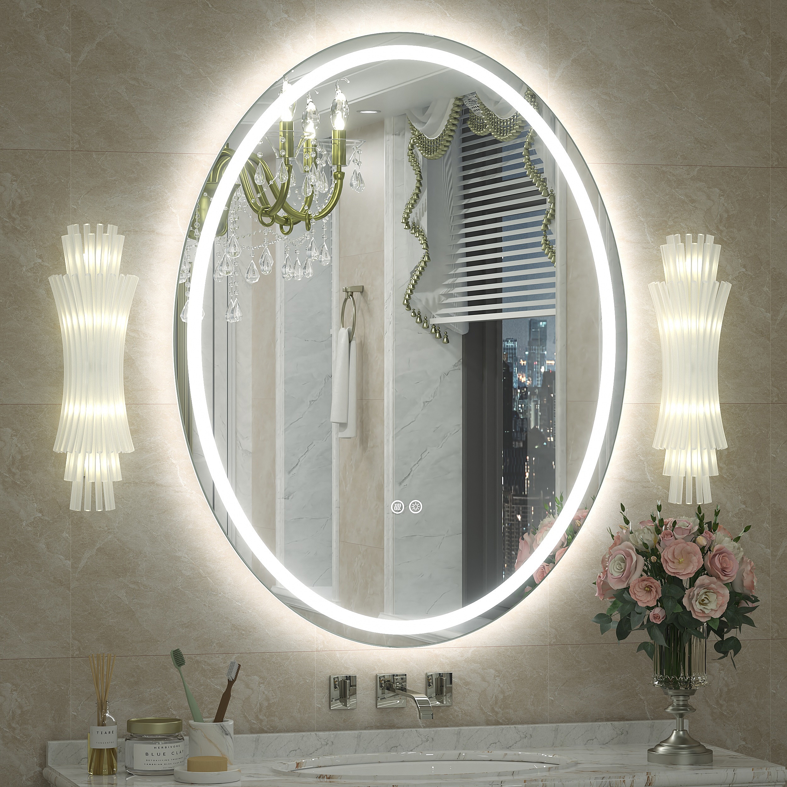 UL Certified Oval LED Double Anti-fog Tempered Glass Wall Bathroom Vanity Mirror