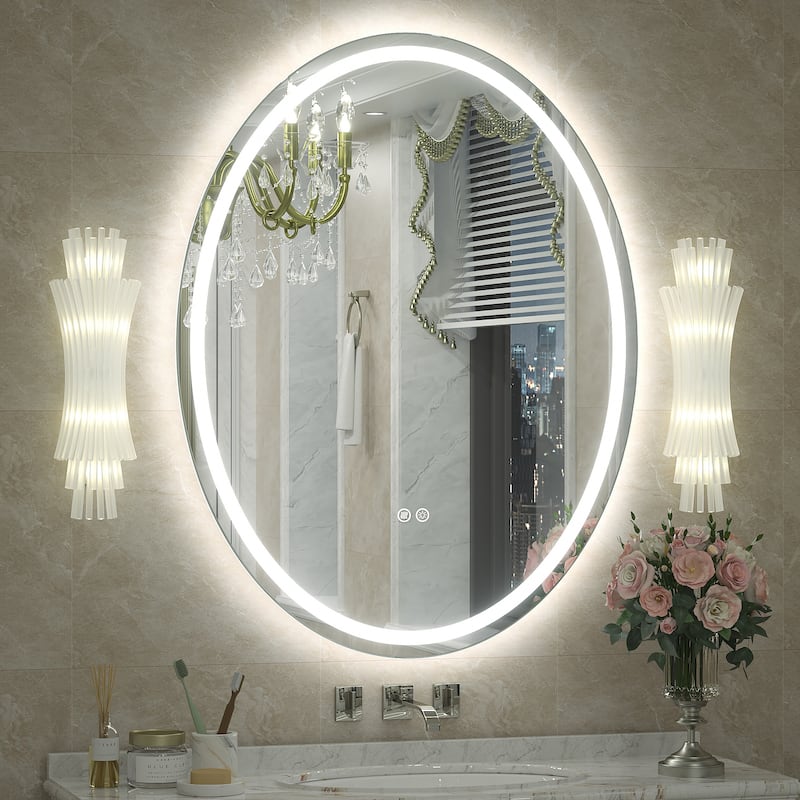 UL Certified Oval LED Double Anti-fog Tempered Glass Wall Bathroom Vanity Mirror