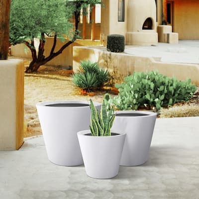 Plantara 18", 15" & 13" D Solid White Concrete Plant pot(Set of 3), Modern Round planter, Outdoor Flower pot for Garden