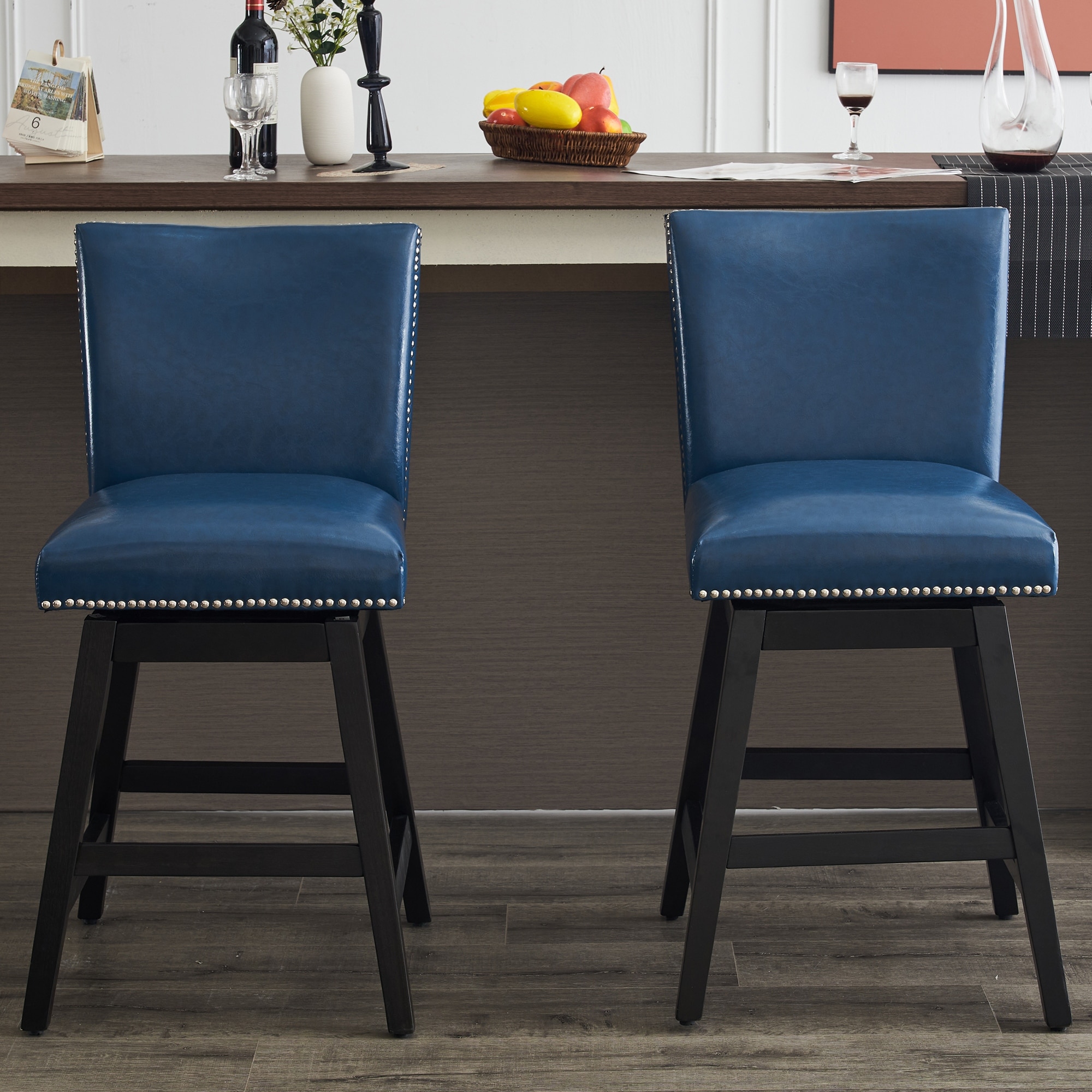 Navy blue leather clearance counter height bar stools