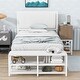 preview thumbnail 30 of 37, Metal Platform Bed Frame with Storage Cabinet and Cushioned Footrest White - Twin